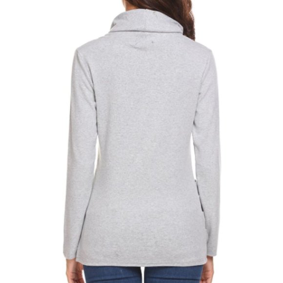 NWT Silver Grey Cowl Neck Pocket Ruched Sweater - Picture 4 of 4